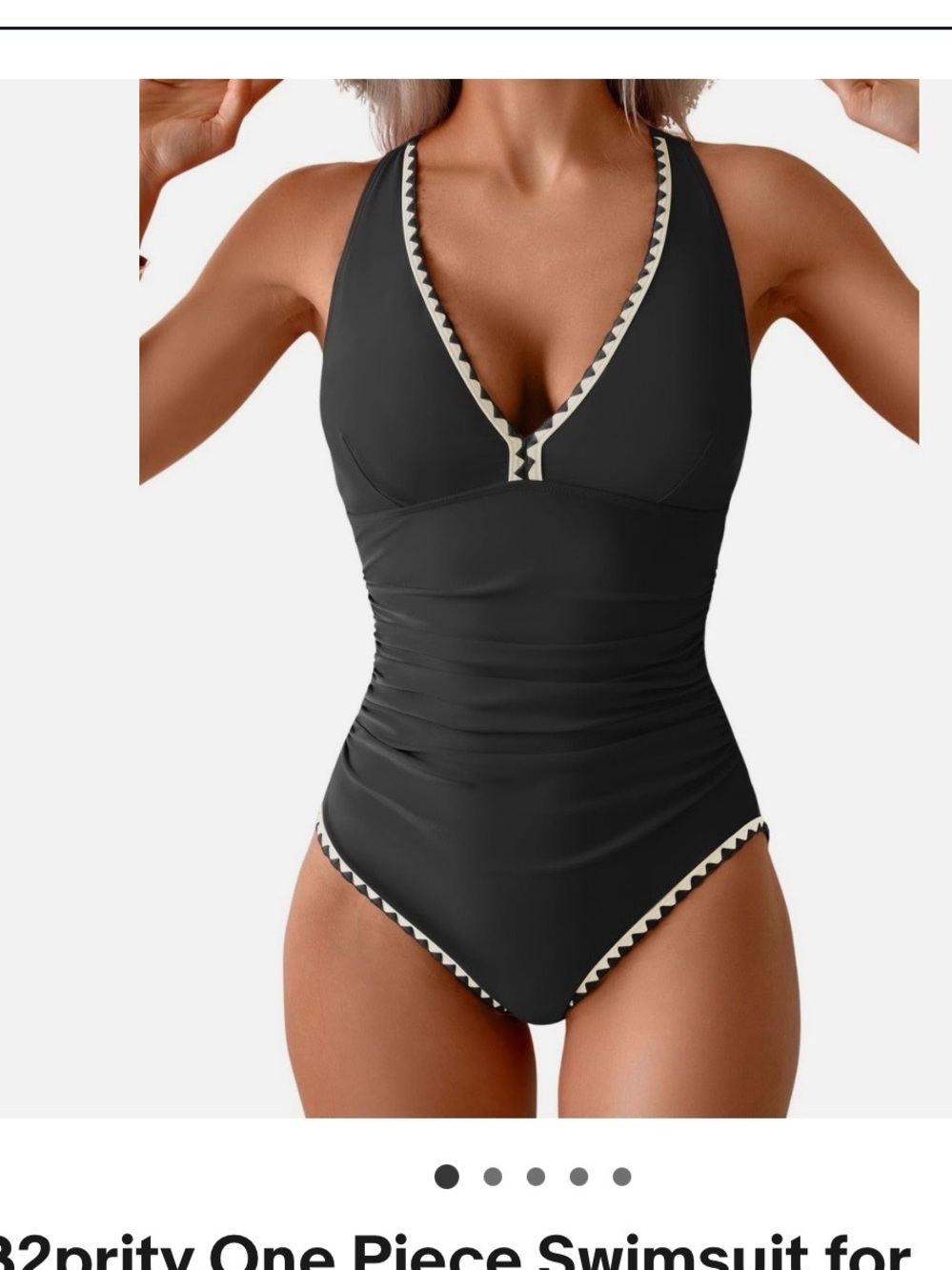 NWT. B2prity. Classic Black V-Neck One-Piece Swimsuit with Contrast Trim.